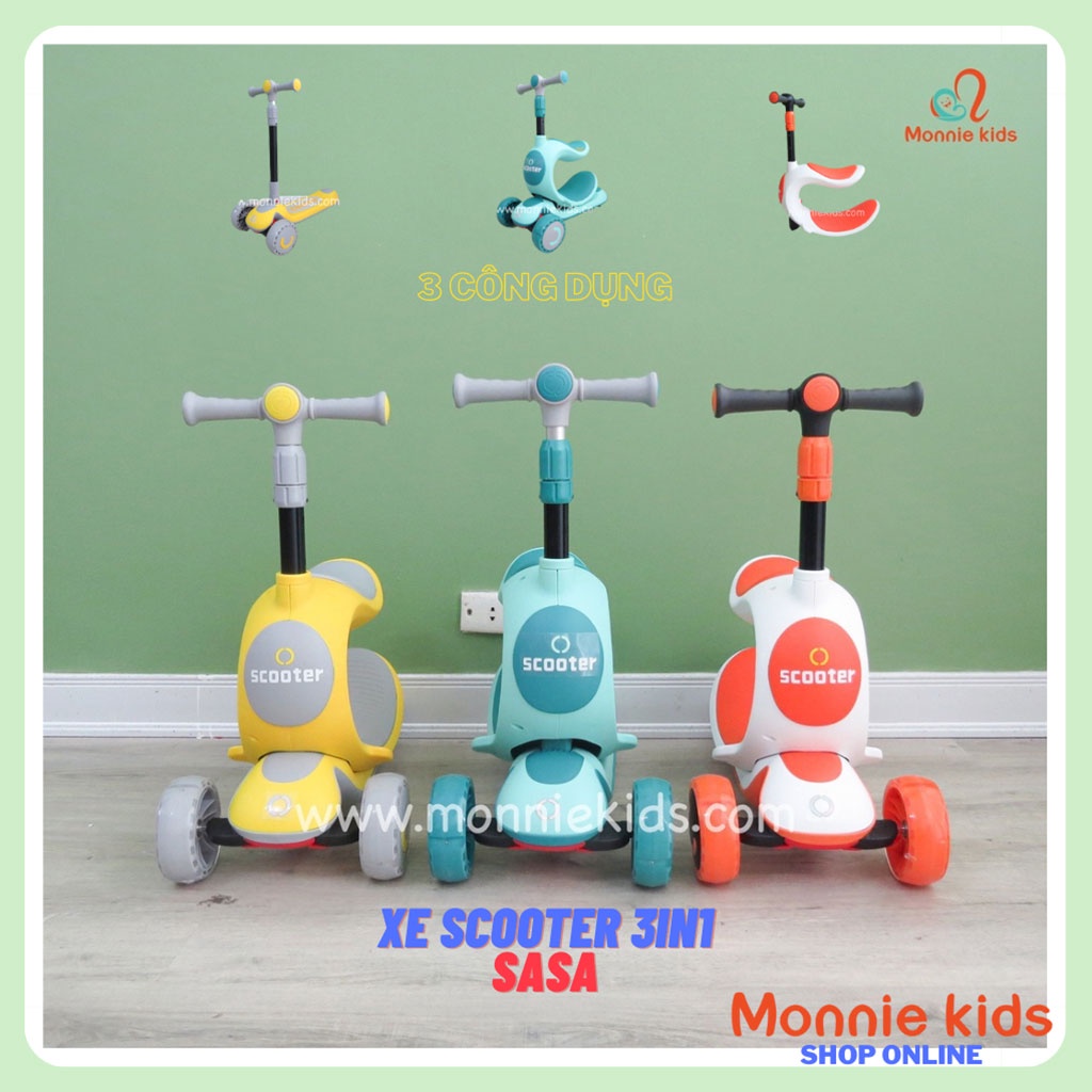 Xe trượt scooter cho bé SASA 3 in 1, xe trượt scooter 3 bánh trẻ em - Monnie Kids