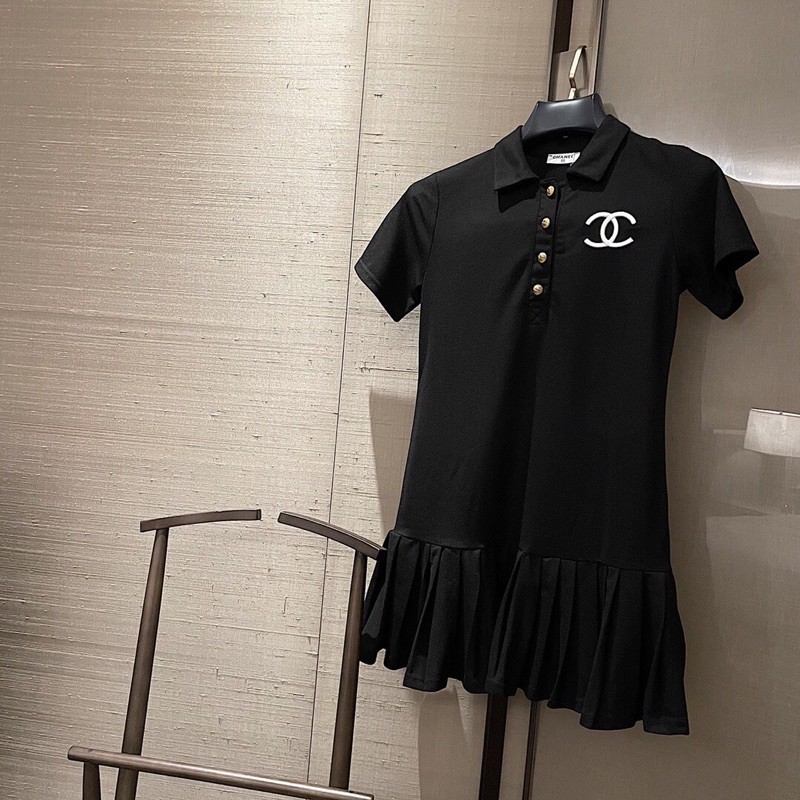 Váy polo nữ ngắn tay chân váy đuôi cá logo thêu trước ngực 𝘾𝙝𝙖𝙣𝙚𝙡 CN 𝘾𝙝𝙖𝙣𝙚𝙡