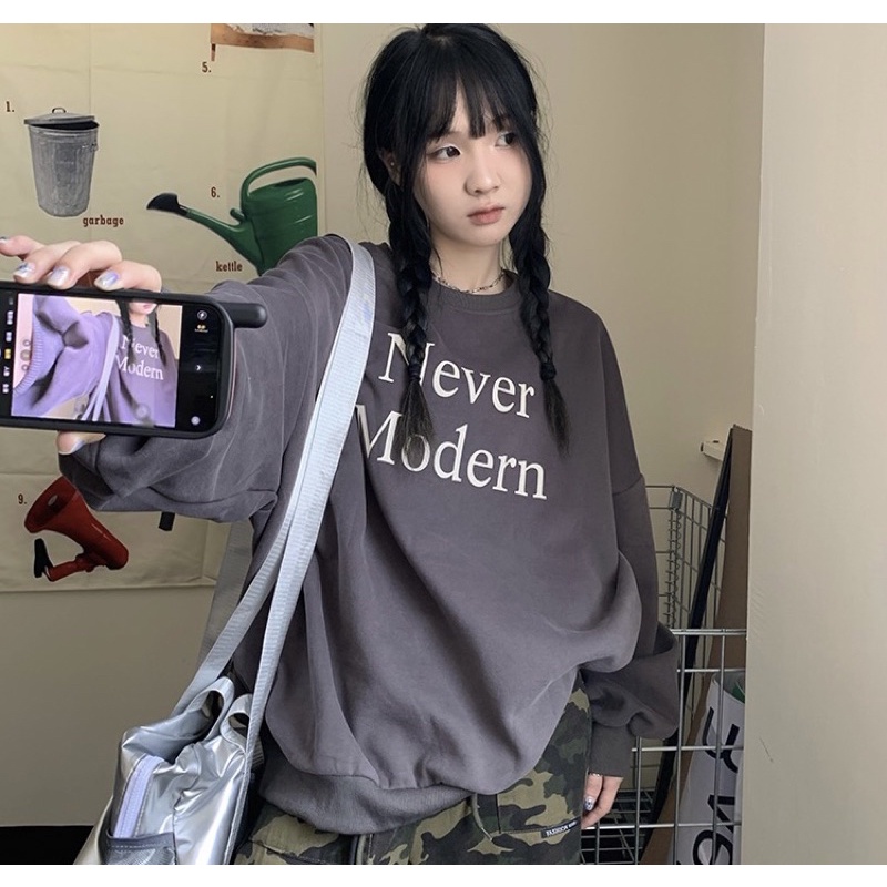 Áo sweater nỉ nam nữ form rộng chất nỉ bông 2 lớp dày đẹp in hình never