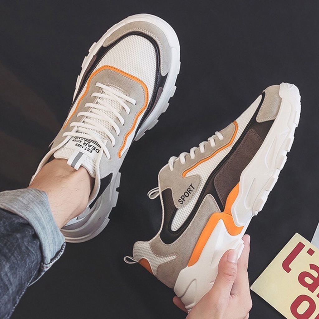 Giày sneaker nam thể thao CHAGO trắng cam, giày tăng chiều cao chất liệu vải phối da lộn phong cách Hàn Quốc - GTT107-2