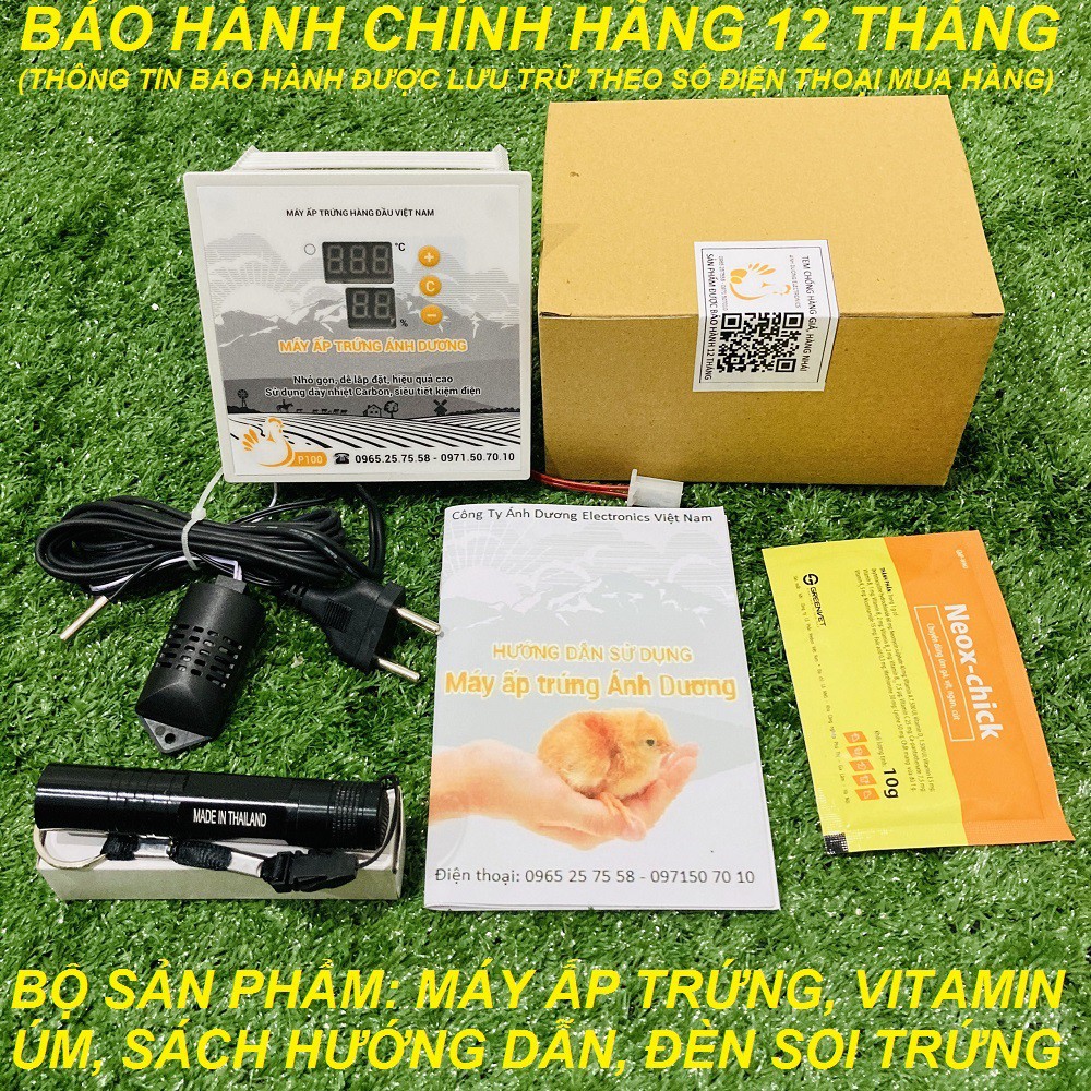 4 món Máy ấp trứng gà mini ánh dương P100 + Khay đảo tự động bằng nhôm + Đèn pin soi trứng ( Tặng úm cao cấp )