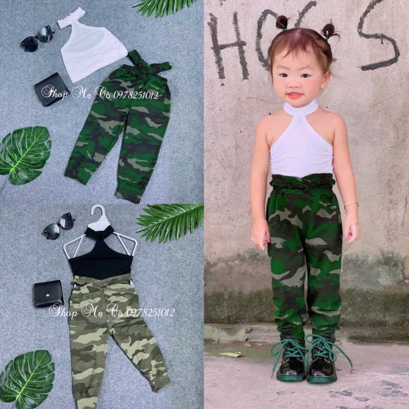 Set Áo Thun Ôm Body Phối Quần Túm Lính Cực Chất Cho Bé Gái
