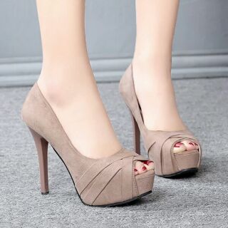 Giầy nữ da lộn độn đế 12 phân