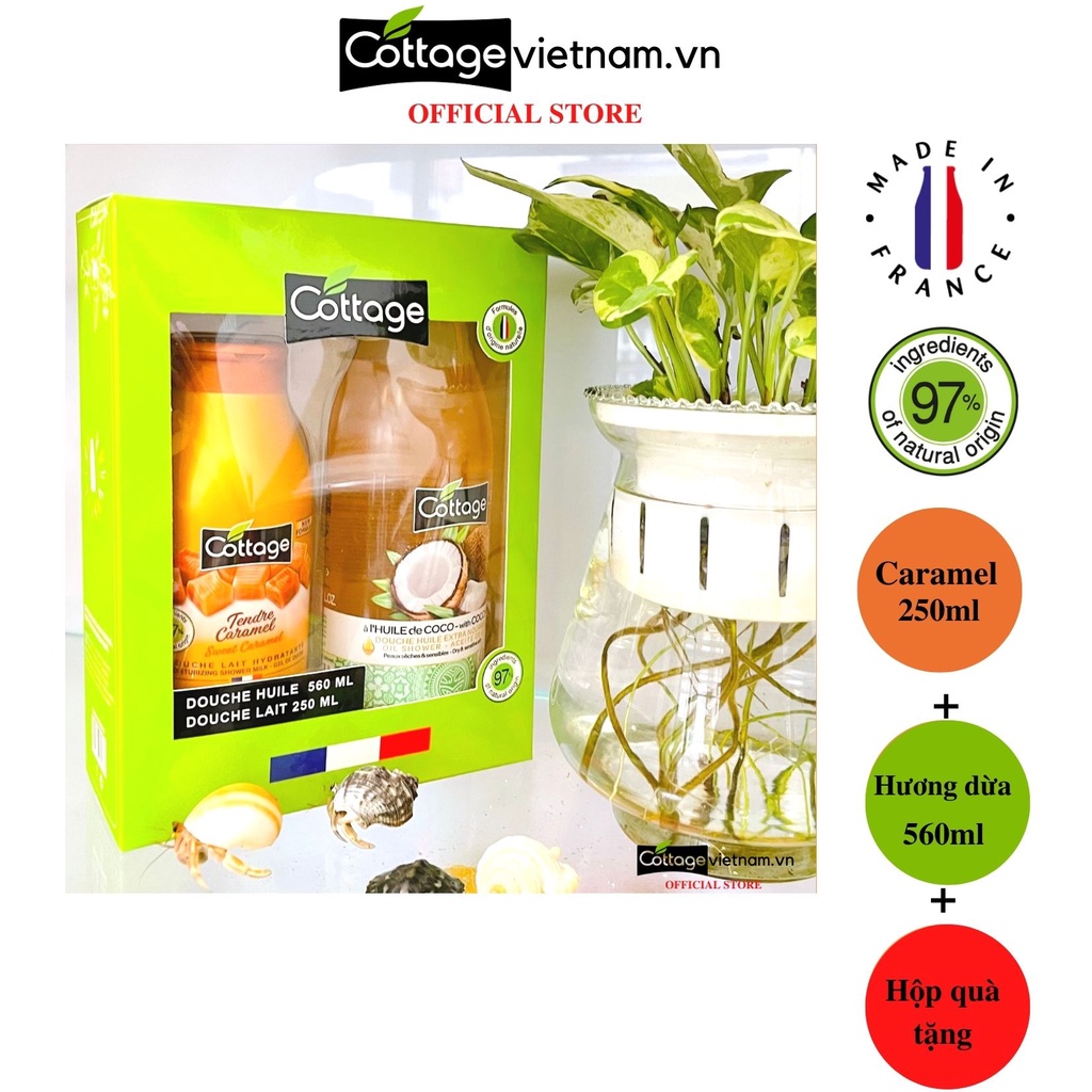Combo Hộp Quà Tặng 2 Món sữa tắm Dưỡng ẩm Cottage