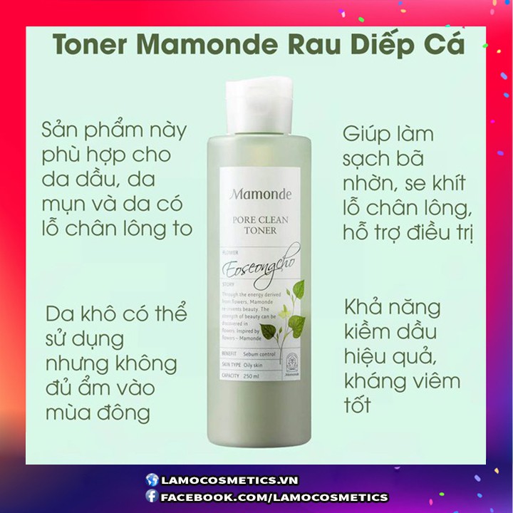Nước hoa hồng Mamonde Pore Clean Toner Cho Da Dầu 250ml Chính Hãng 100%