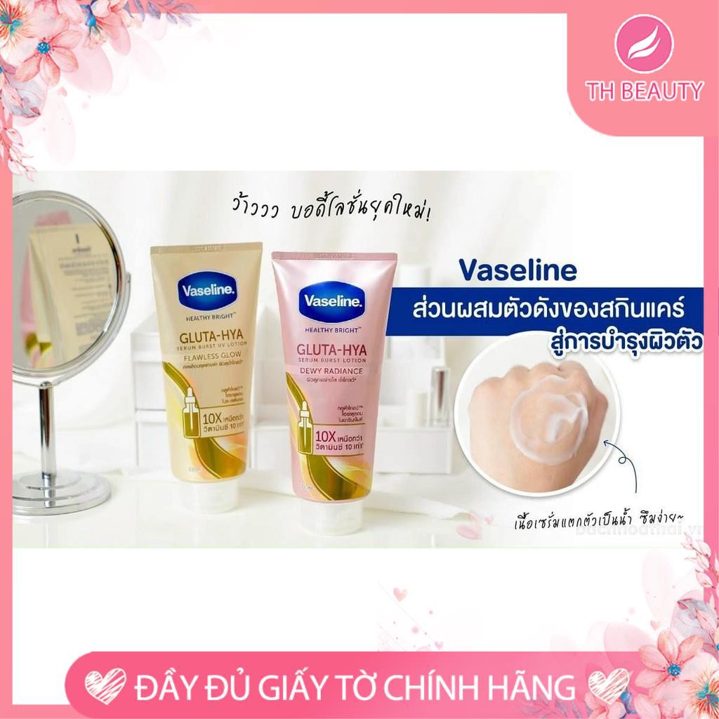 &lt;THẬT 100%&gt; Sữa Dưỡng Thể Vaseline Healthy Bright Gluta HYA Serum 10X Thái Lan 330ml