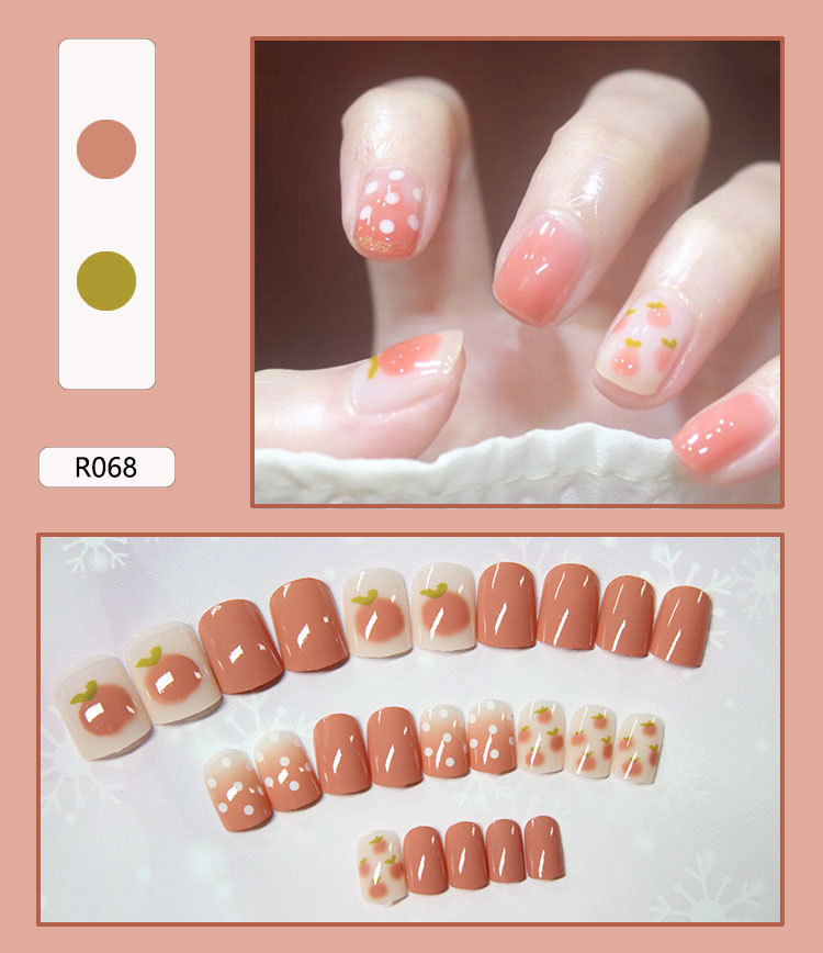 24pcs Fake Nail Peach Wave Point Gradient Waterproof Manicure Patch R068