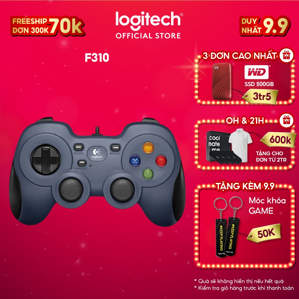 Tay cầm chơi game console có dây Logitech F310 - 4 phím di chuyển D-Pad, TV Android, dây 1.8m