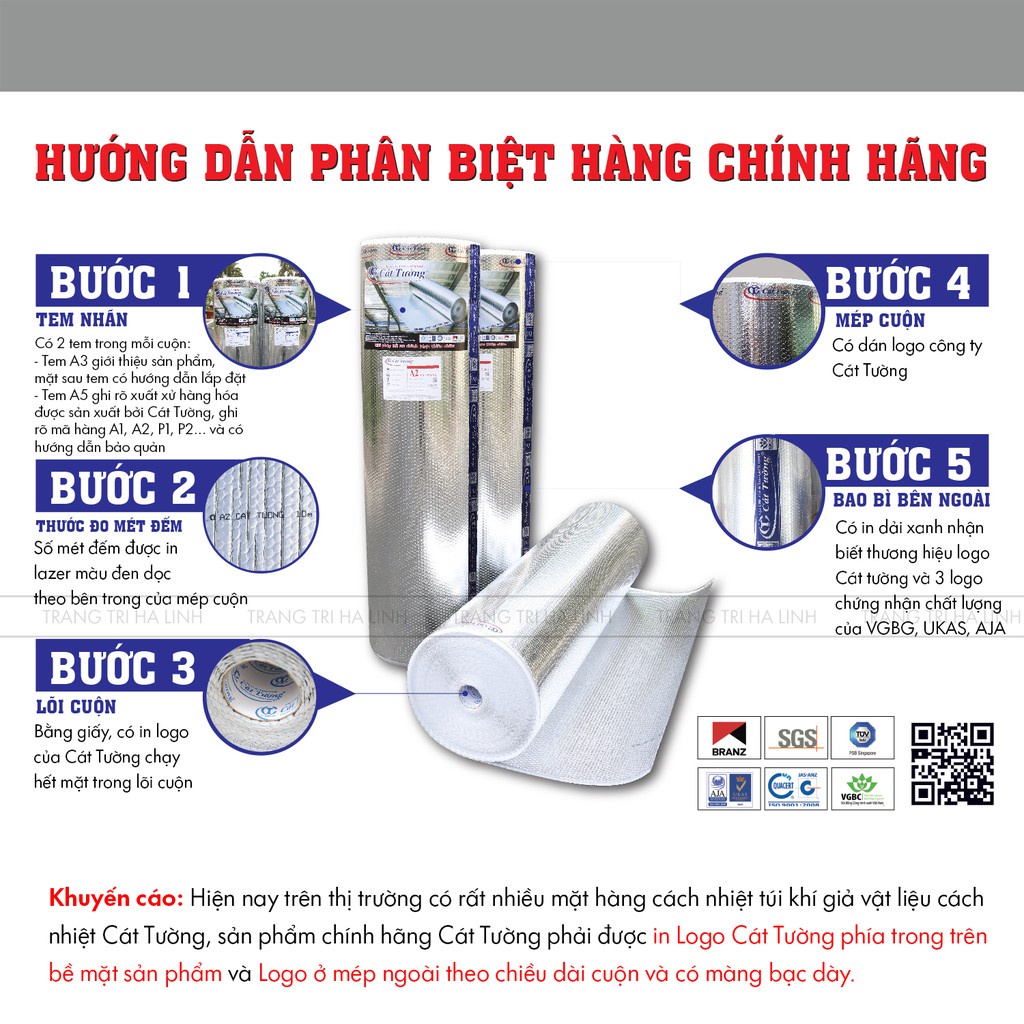 Tấm cách nhiệt chống nóng Cát Tường khổ 1.55m, Miếng cách nhiệt bạc túi khí chống nắng, cách âm tường, trần nhà hiệu quả