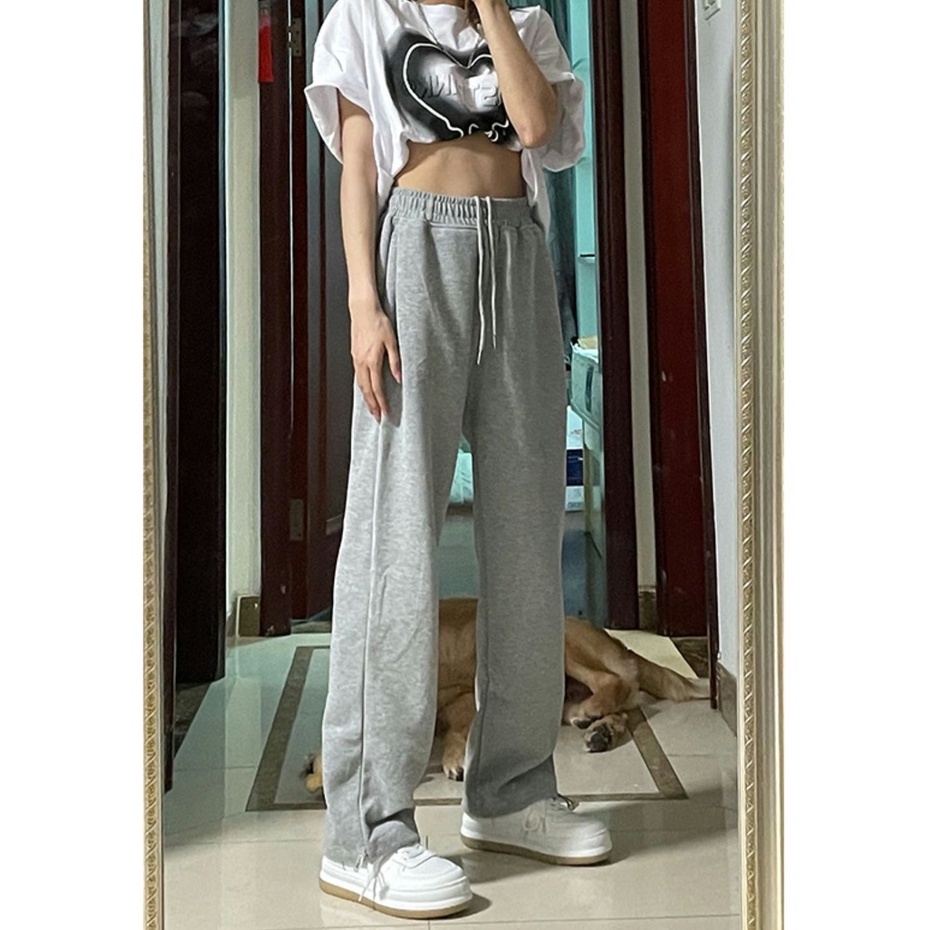 Quần Dài Lưng Cao Ống Rộng Phong Cách retro 4 Màu Sắc Lựa Chọn