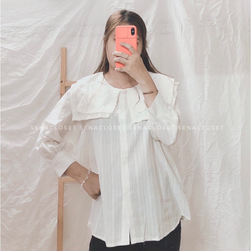 ÁO SƠMI CỔ VUÔNG REN 2 TẦNG ( Ảnh thật/ Video)