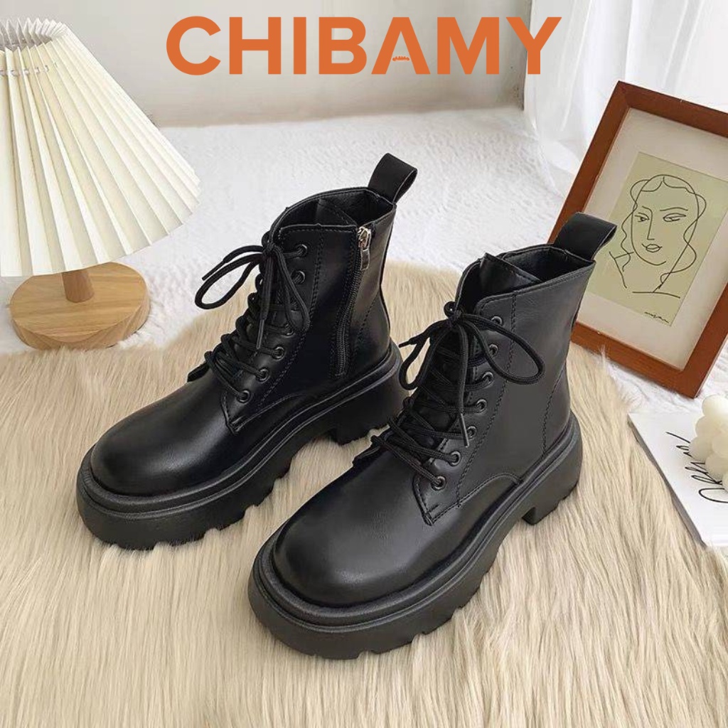 Bốt nữ MARTIN da mềm cổ cao CHIBAMY, giày boots ulzzang đế răng cưa 5p phong cách tuổi teen