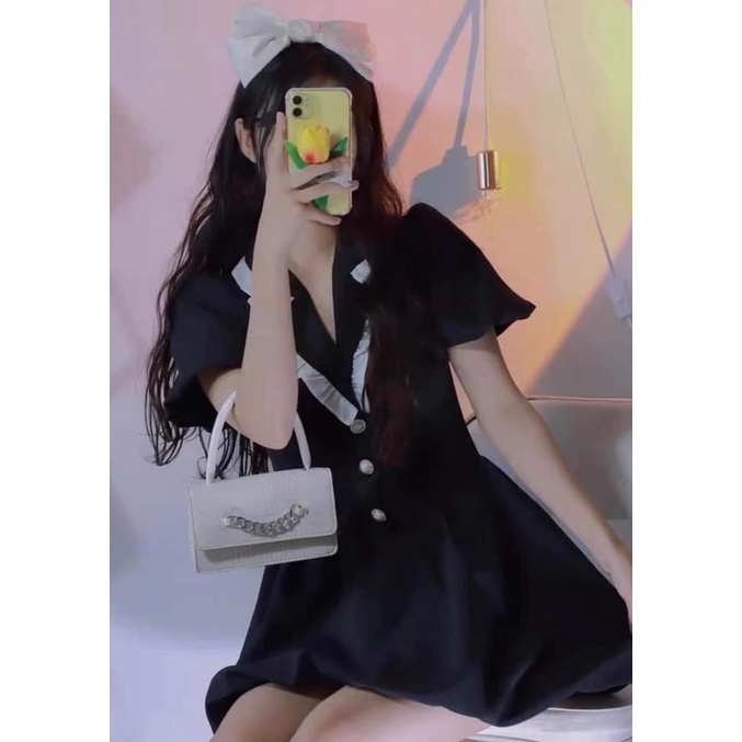 Váy Tuyết Mưa Tiểu Thư Pha Viền Bèo Gắn Cúc Ngọc Phong Cách Hàn Quốc Mã 305 | BigBuy360 - bigbuy360.vn