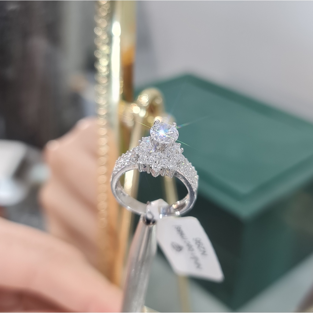 Nhẫn nữ bạc Ý S925 đính hoa đá MiASJ 4 chấu kiểu dáng sang trọng N296
