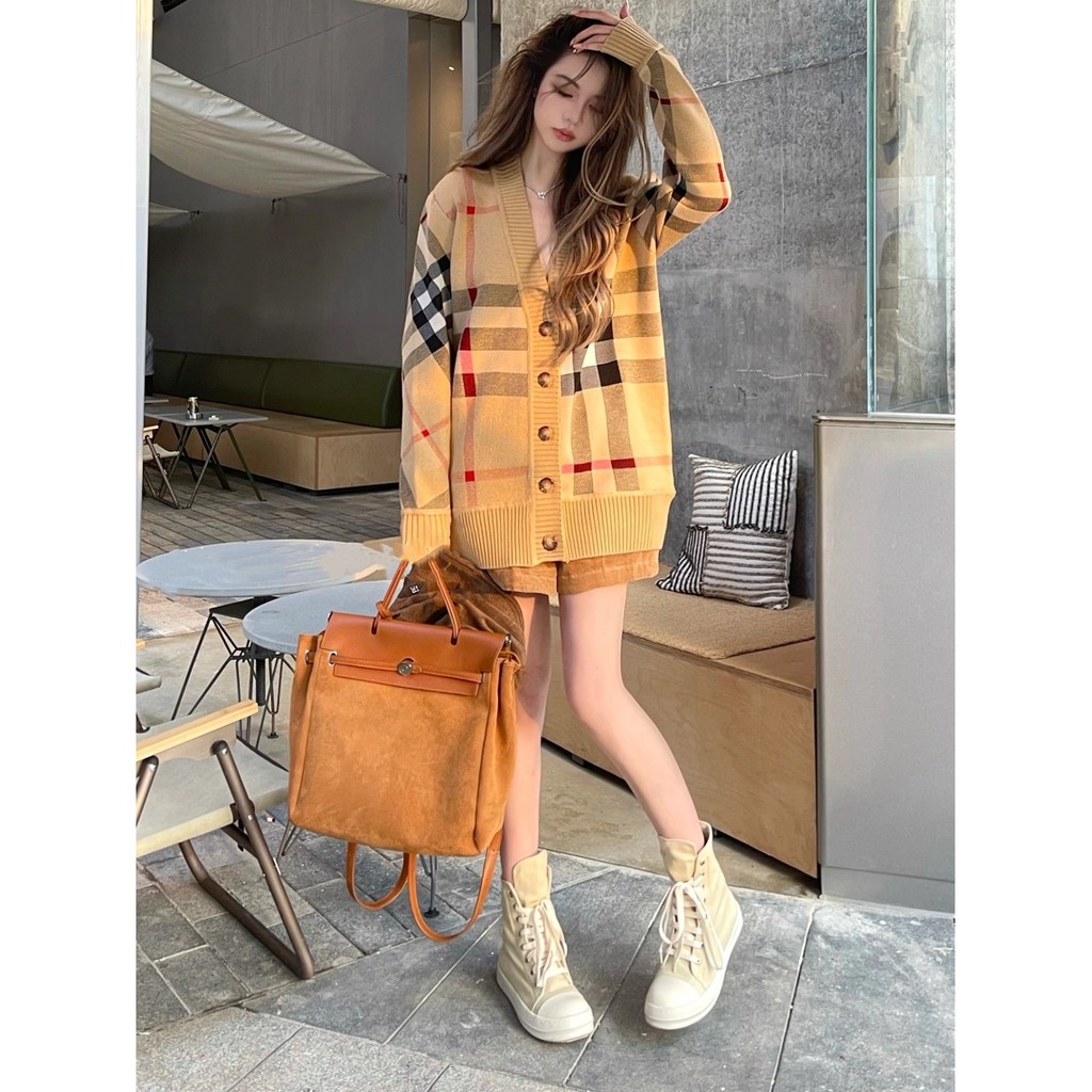 Áo khoác Cardigan len dệt kim phối kẻ sọc BBR, Cadigan dày dặn Quảng Châu cao cấp thương hiệu thời trang D&R L020 | BigBuy360 - bigbuy360.vn