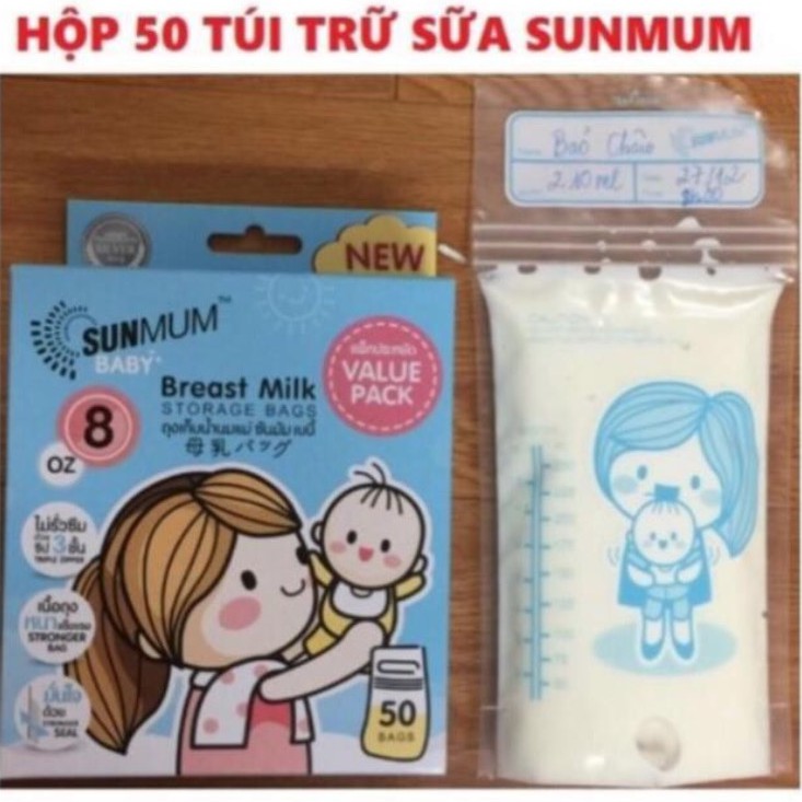 [tặng bút lông] Hộp 50 túi trữ sữa sunmum Thái Lan 250ml 22 zip