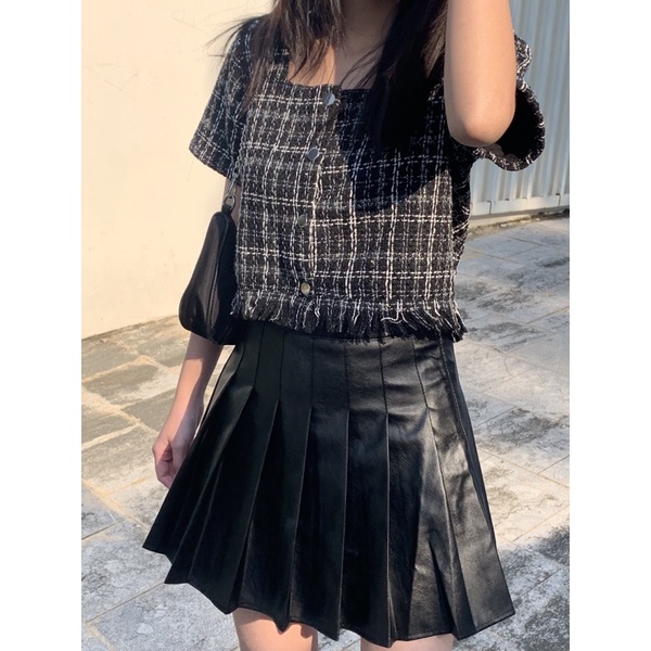 Chân váy da nữ tennis skirt xếp ly tôn dáng LOLLIE STUDIO SK131
