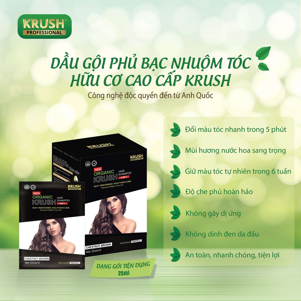 Gói dầu gội nhuộm tóc phủ bạc thời trang Krush Hàn Quốc màu nâu hạt dẻ gói 75ml / 105ml