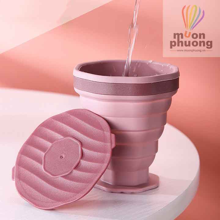 Ly uống nước 220ml silicone hình bát giác xếp gọn có tay cầm dã ngoại, du lịch hoặc sử dụng hàng ngày - MUÔN PHƯƠNG SHOP