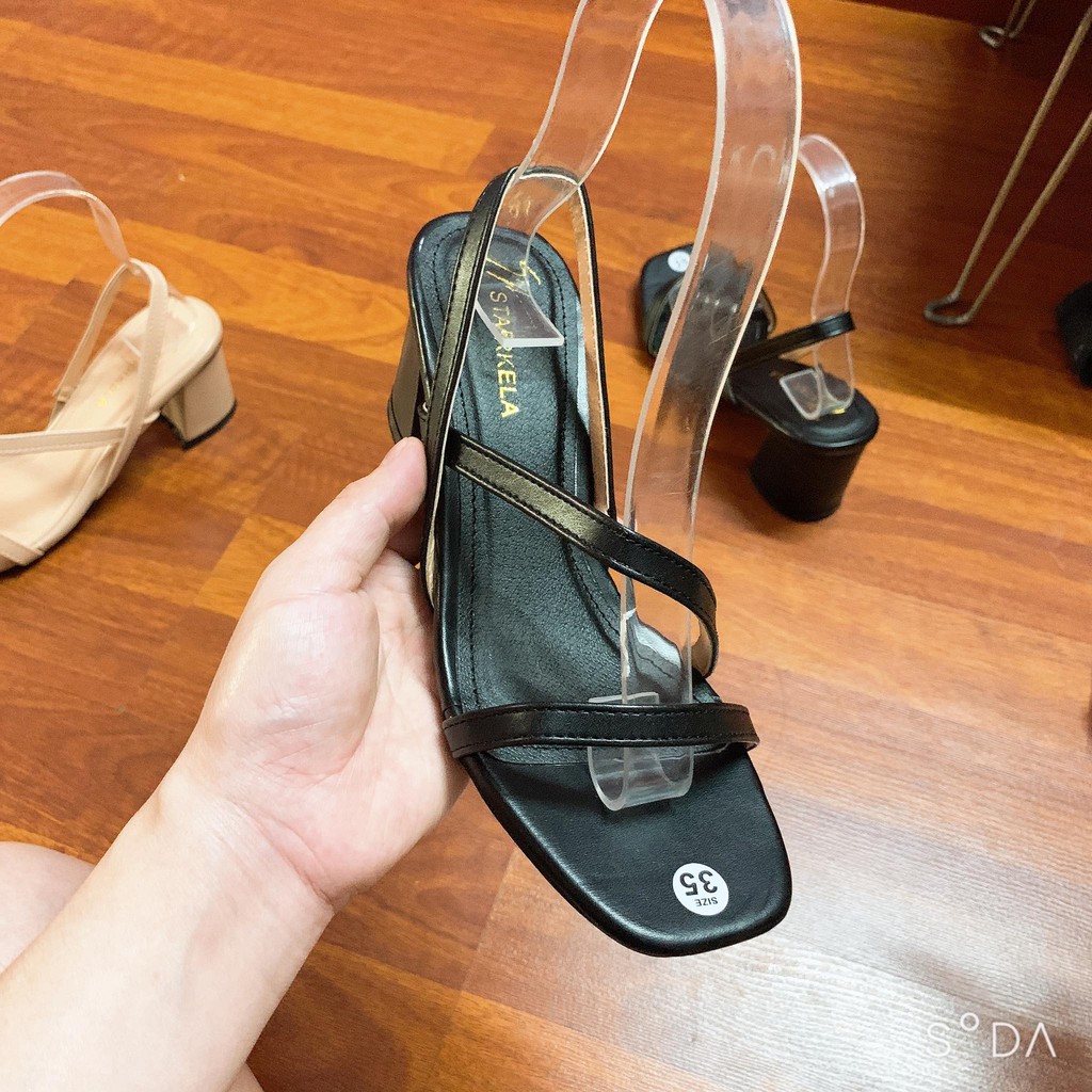 Sandal hai quai chéo gót vuông cao 5cm-A67