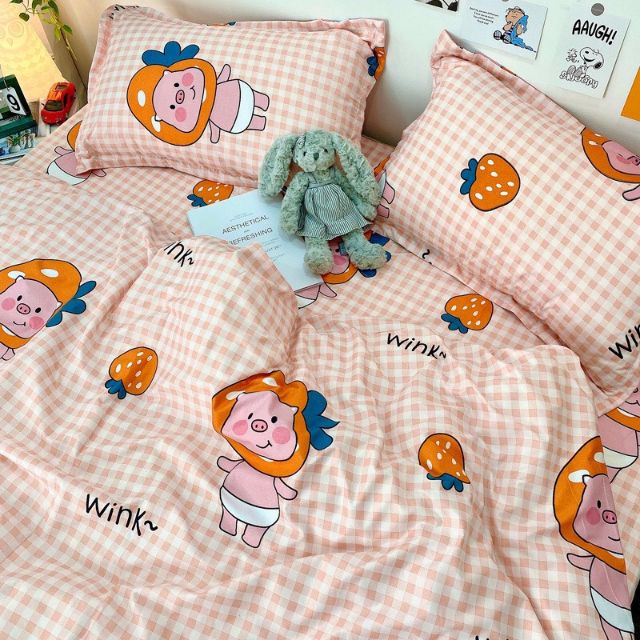 Bộ cotton poly Heo cam caro