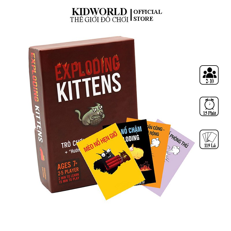 Set Mèo Nổ Exploding Kittens Và 4 Bản Mèo Nổ Mở Rộng 119 Lá Cho 10 Người Chơi