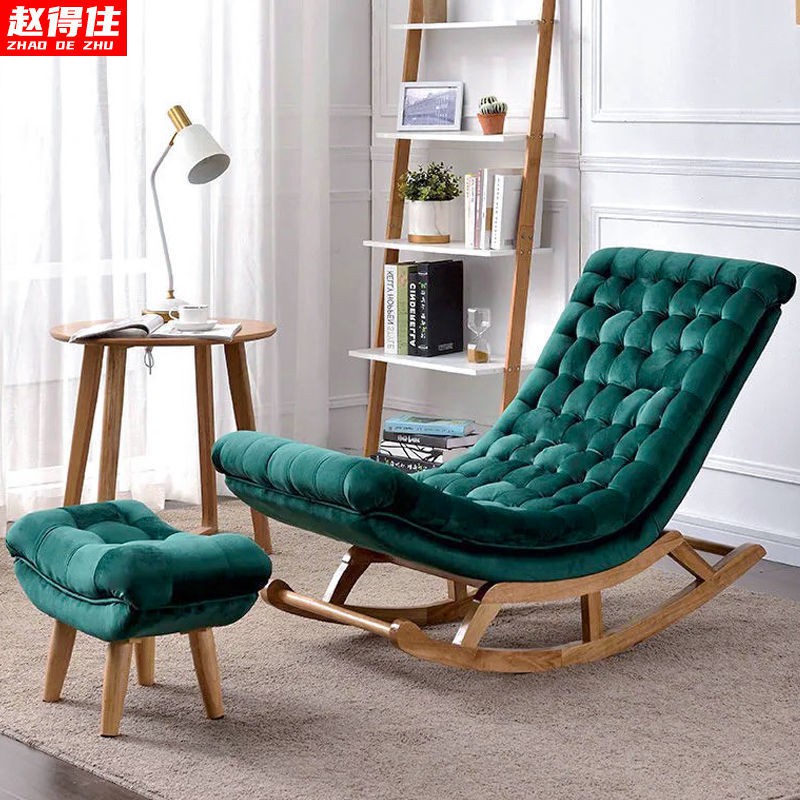 Ghế lười gia đình lưng sofa phong cách Bắc Âu bập bênh bằng gỗ tựa đơn ban công