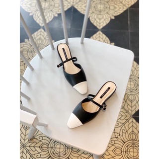 Guốc nữ phối màu trắng đen 2cm