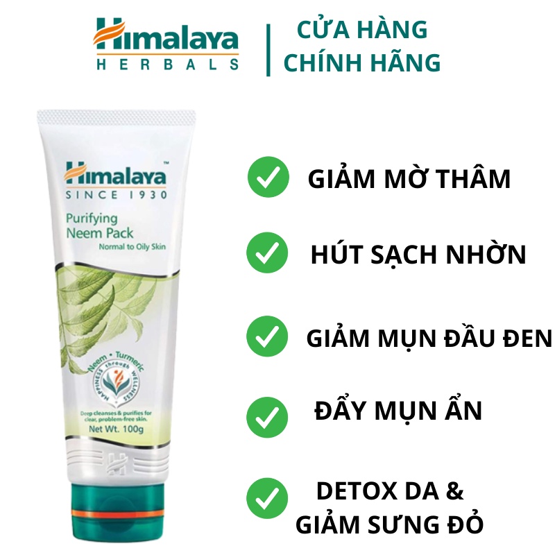 Mặt nạ đất sét kiềm dầu giảm mụn chăm sóc lỗ chân lông chiết xuất lá neem Himalaya Neem Face Pack 100ml