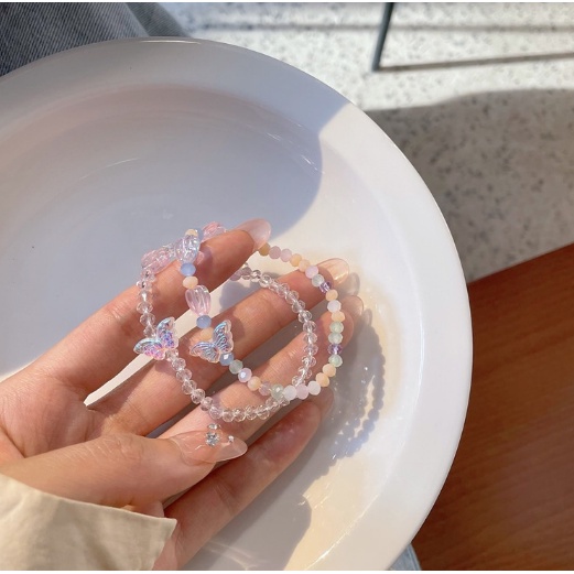 Cod Qipin Vòng Đeo Tay Xỏ Hạt Acrylic Nhiều Màu Sắc Ngọt Ngào Hình Trái Tim Bướm Bướm Hàn Quốc Có Thể Điều