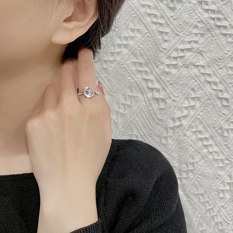 Nhẫn Đeo Ngón Trỏ Hình Mặt Trăng/Ngôi Sao Đính Đá Lấp Lánh Sang Trọng F781