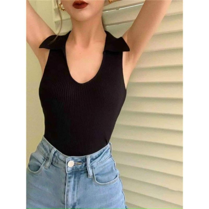 Áo Croptop Ba Lỗ Cổ Bẽ Thun Gân