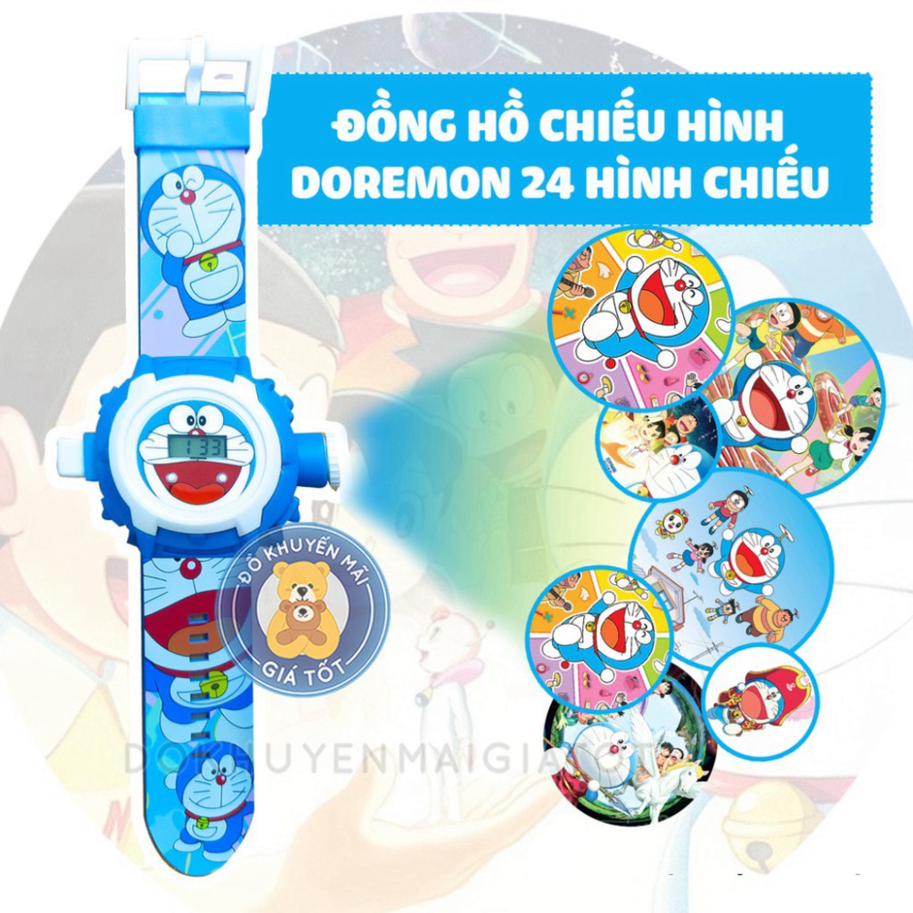 Đồ chơi cho bé trai ⌚️ GIÁ SỐC ⌚️ Đồng hồ trẻ em cho bé mẫu mèo máy Đô-ra-e-mon chiếu 24 hình 3D -Đồ khuyến mãi giá tốt