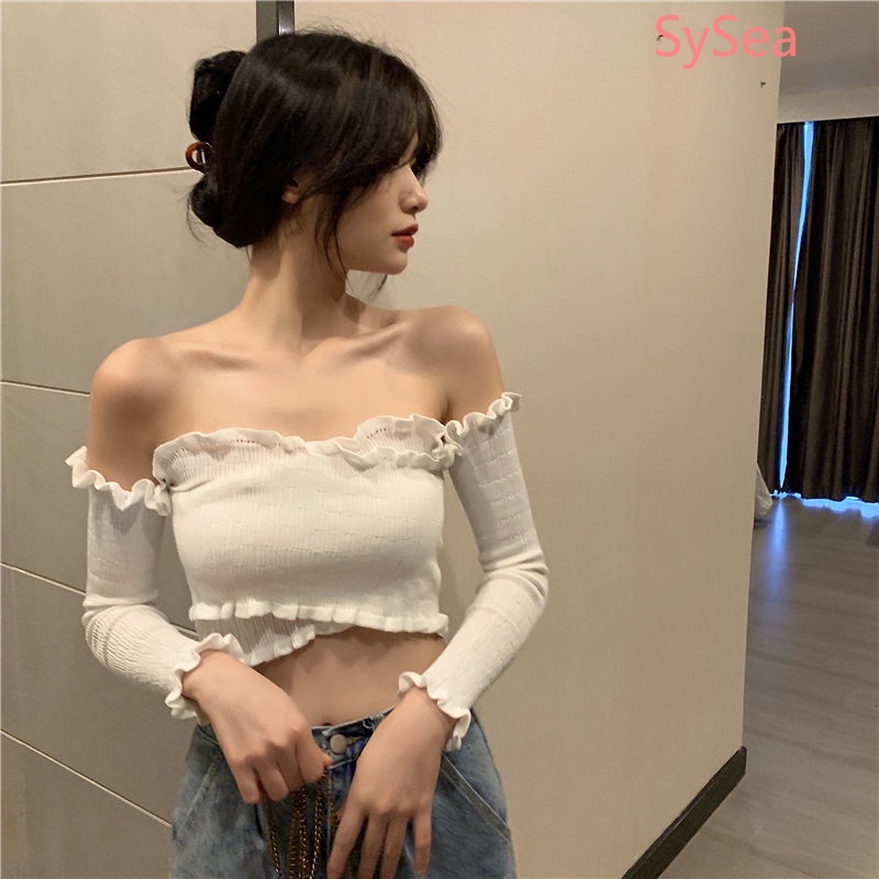 Áo Dệt Kim Trễ Vai Phong Cách Hàn Quốc Quyến Rũ Cho Nữ