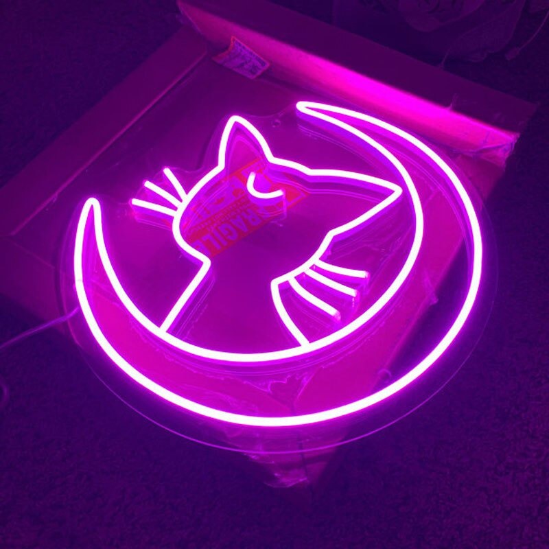 Đèn Trang Trí Led Neon Sign Mèo Và Trăng [Kích thước 40x42 cm]