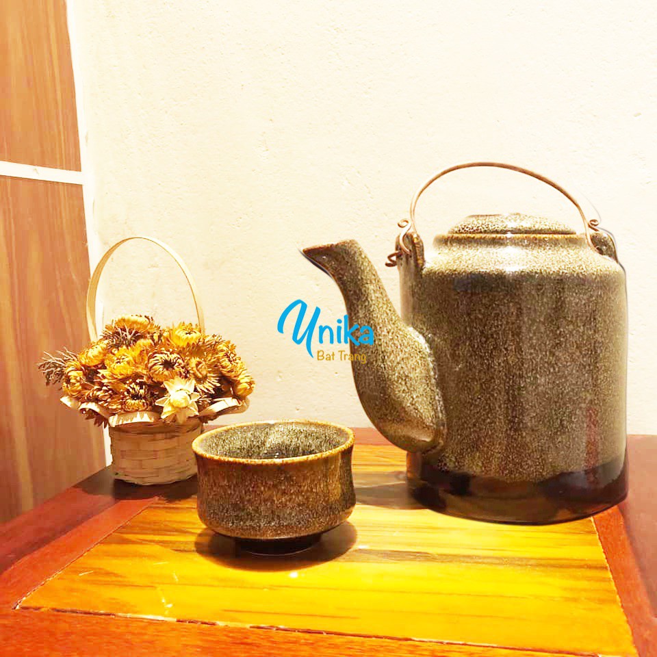 Ấm tích men gấm vàng 800ml - 1,5 lít  - Ấm Tích Bát Tràng