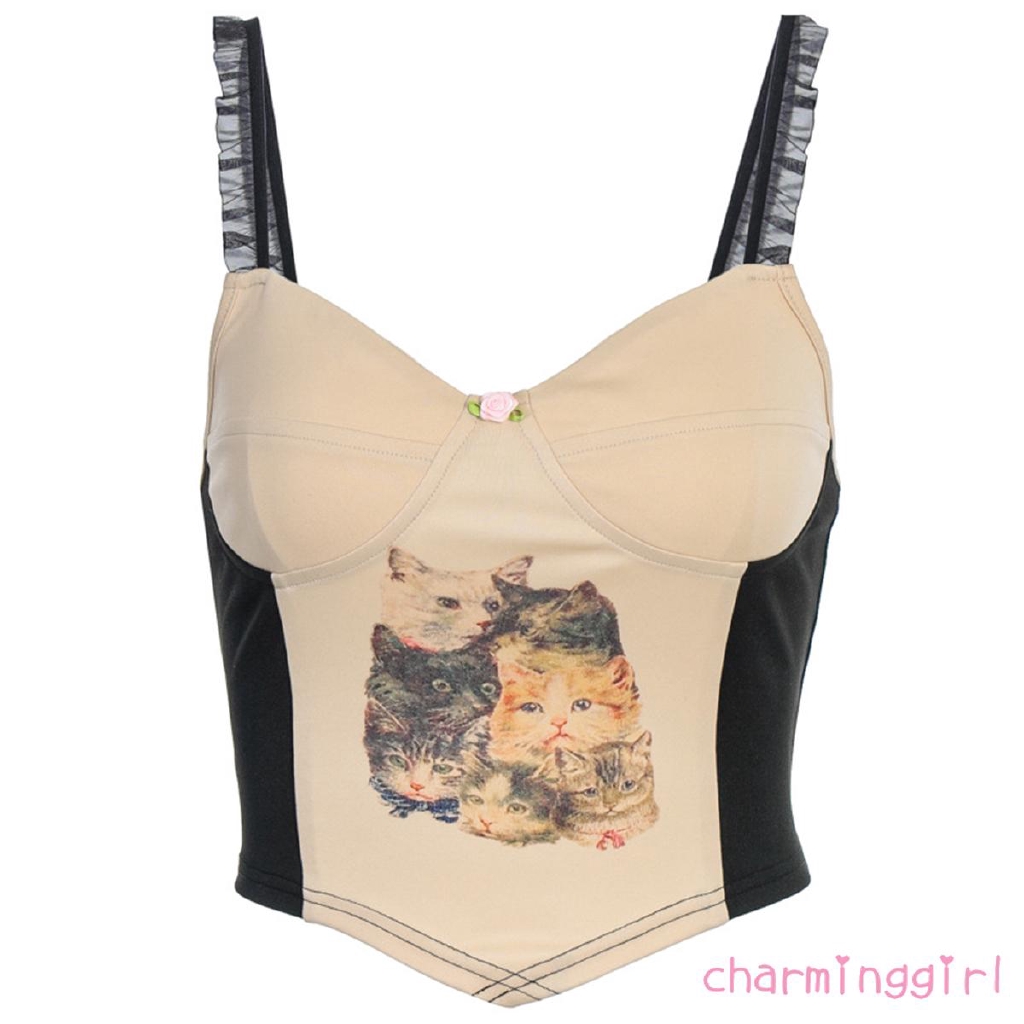 Áo không tay in họa tiết thú cưng dễ thương thiết kế viền không đều phong cách thời trang cho nữ  | BigBuy360 - bigbuy360.vn