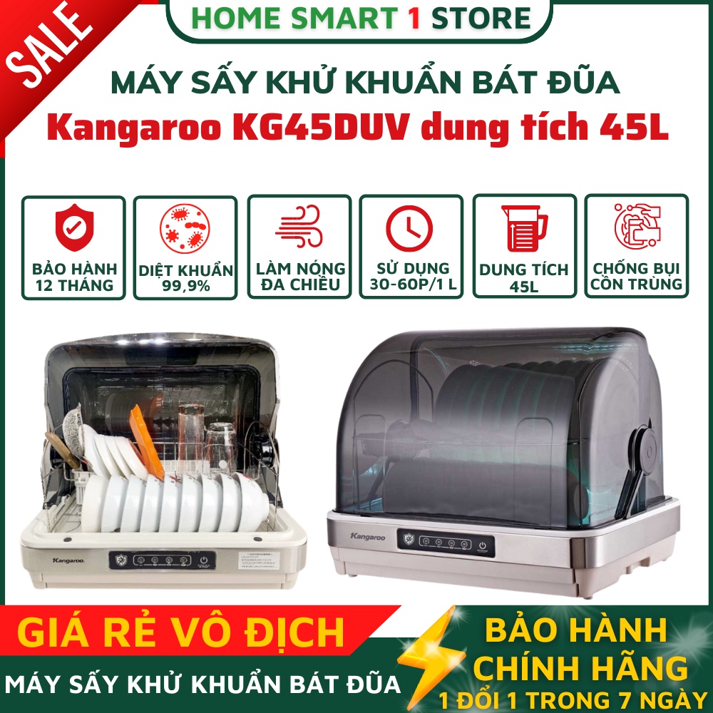 Máy Khử Khuẩn Bát Kangaroo KG45DUV , Máy Sấy Bát Đũa Có Tích Hợp Tiệt Trùng Bằng Tia UV Khử Khuẩn 99,9% Bảo Vệ Sức Khỏe