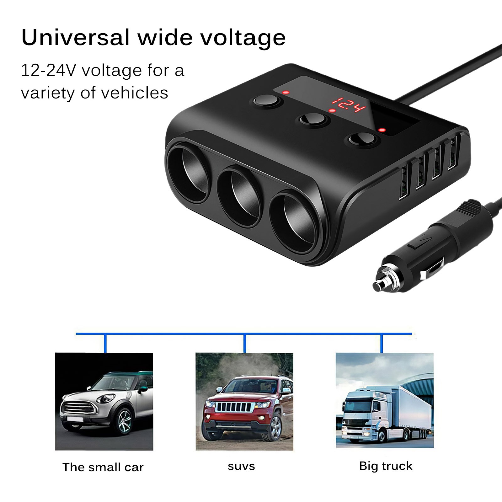 IN STOCK 12-24V Car Cigarette Lighter Socket Splitter Car Charger With ON/OFF Switch 4 Ports USB Charger For GPS Mobile Phone