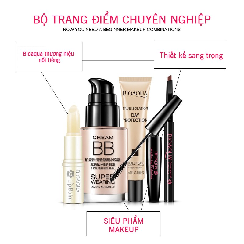 Bộ trang điểm 5 món BIOAQUA Kem lót + BB Cream + Kẻ mắt + Kẻ lông mày + Macara | BigBuy360 - bigbuy360.vn