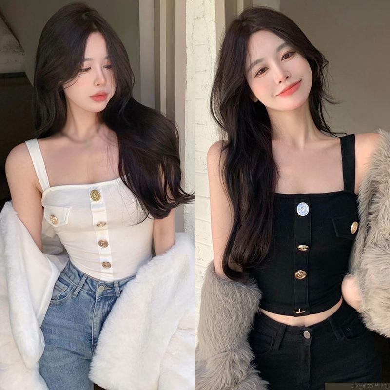 Áo croptop dệt kim sát nách dáng ôm siêu nhẹ thiết kế đơn giản thời trang cho nữ