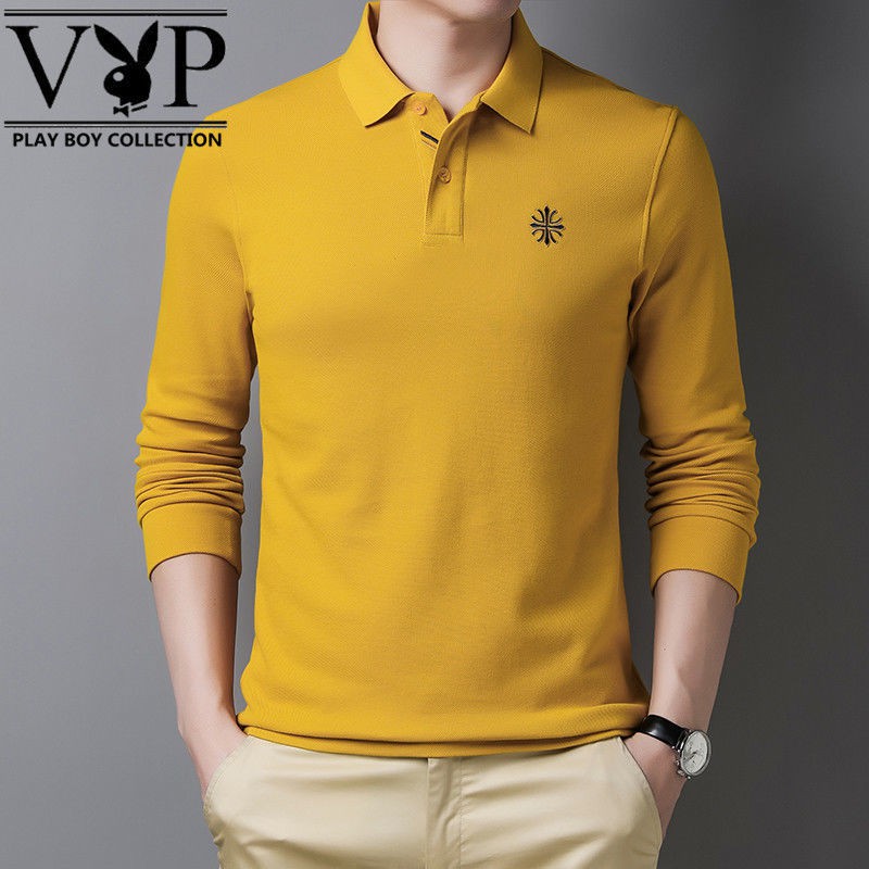 Playboy Áo polo Tay Dài Dáng Rộng Màu Trơn Thêu Họa Tiết Thời Trang Xuân Thu Cho Nam