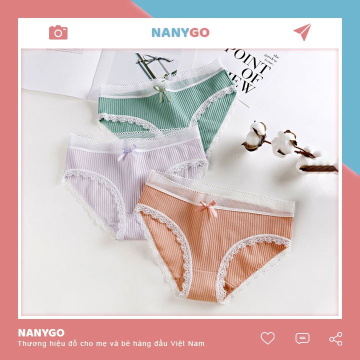 Quần Lót Nữ, Quần Chíp Nữ Cotton Ren Gân Viền Ren Siêu Đẹp QL02
