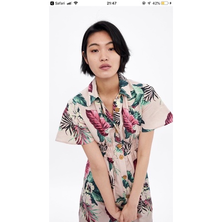 Đầm ZR hoa dáng dài chít eo cổ sơ mi