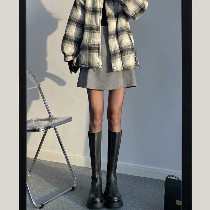 Bốt da cao cổ phối chun