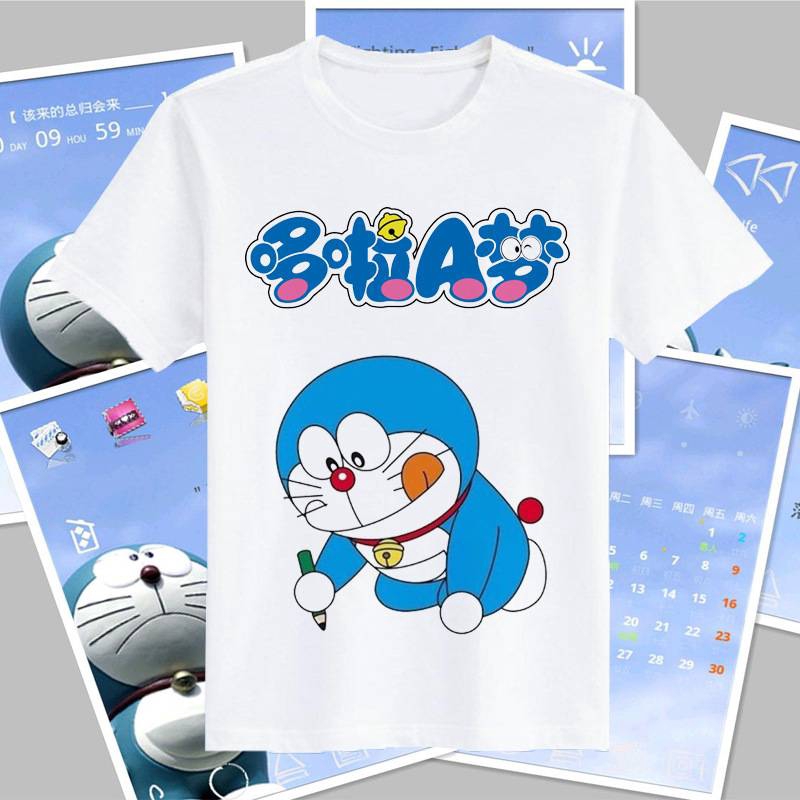 Áo Thun Ngắn Tay Dáng Dài In Hoạt Hình Doraemon Dễ Thương