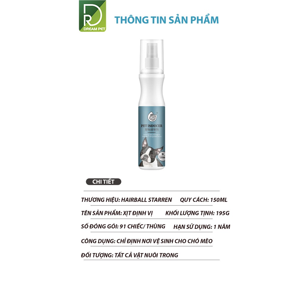 XỊT HƯỚNG DẪN CHÓ ĐI VỆ SINH ĐÚNG CHỖ - ĐỊNH VỊ VỆ SINH CHO CHÓ MÈO 150ML DreamPet