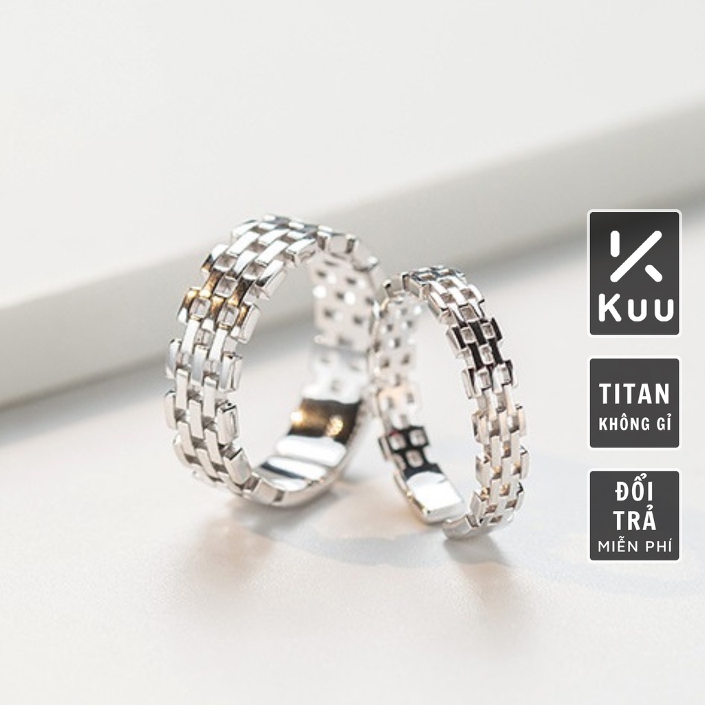 Nhẫn nam nữ tròn Unisex màu bạc Thời trang Kuu Studio chất liệu Titan đẹp đơn giản - Nhẫn đôi Las Ring