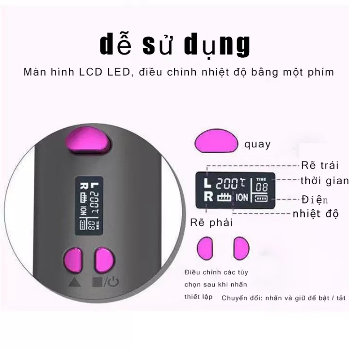 Máy uốn tóc tự động xoay 360 độ làm xoăn tóc，Máy uốn tóc cầm tay mini 6 cấp độ nhiệt,dễ dàng sử dụng，chống bỏng an toàn