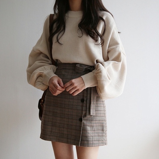 Chân váy chữ a lưng cao kẻ sọc đính nơ xinh xắn 26477